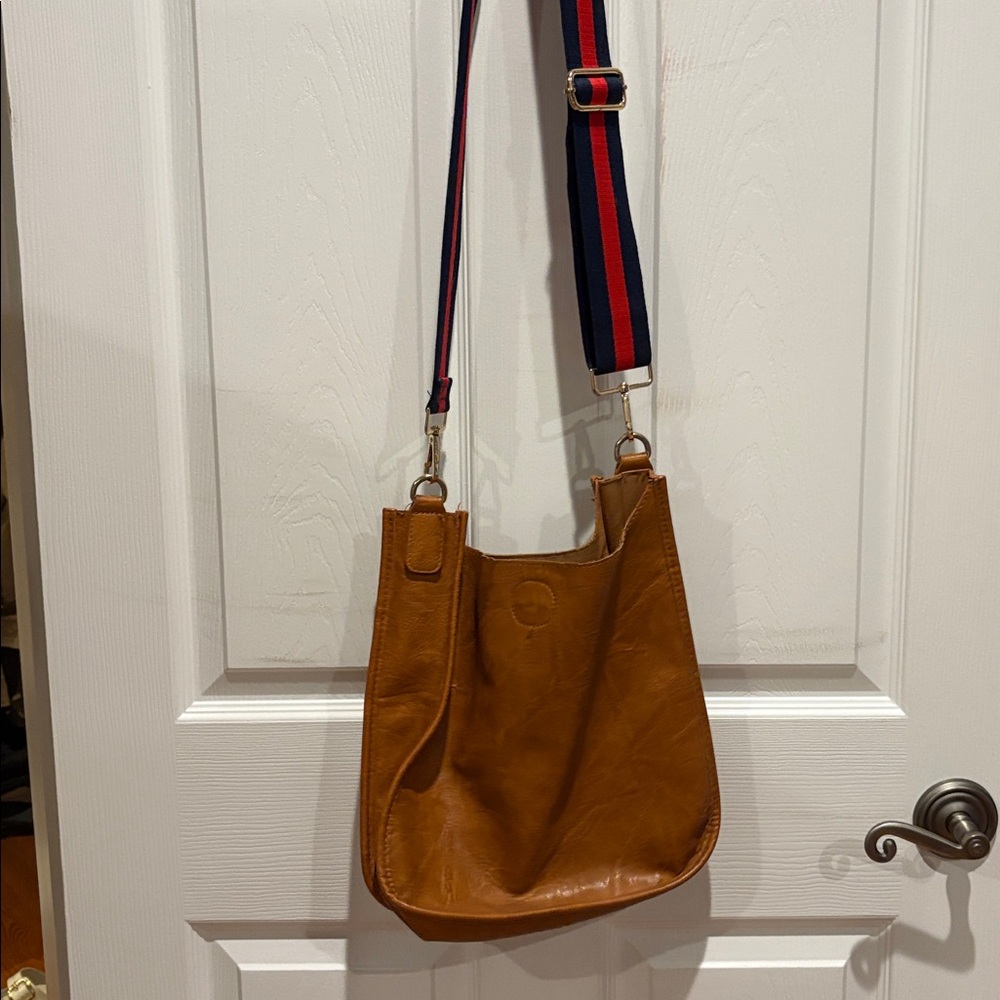 Social Threads Tan Leather Shoulder Bag with Adjustable Strap